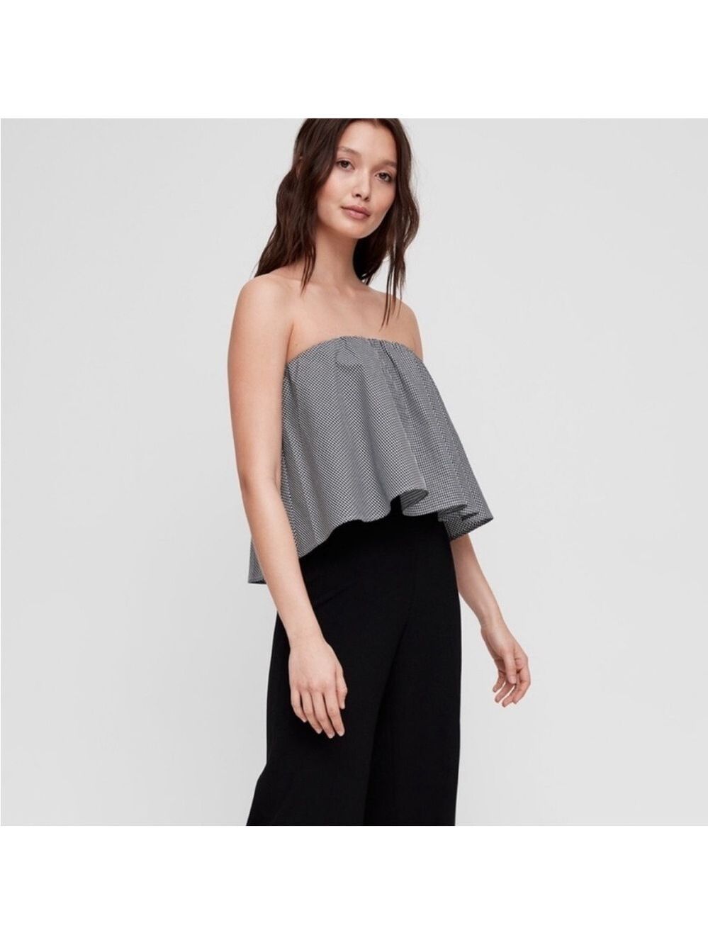 Aritzia Babaton Eckerd Gingham Tube Top Cropped Blouse, size L